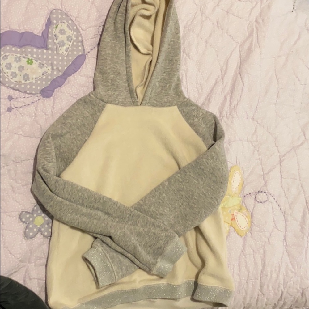 Grey and white hoodie, super soft, size 8.